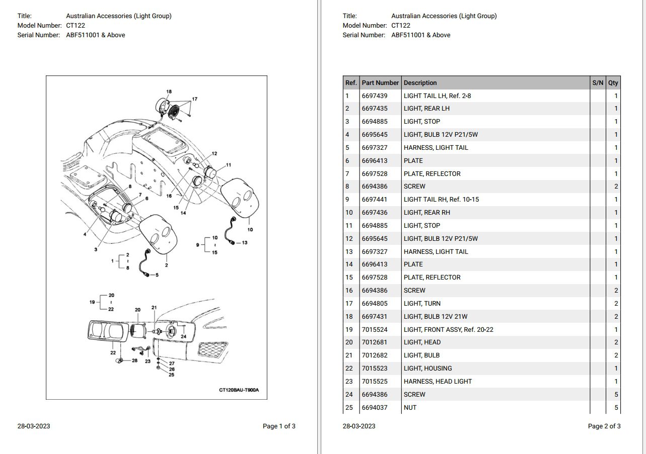 Bobcat CT122 ABF511001 _ Above Parts Catalog