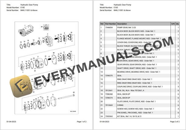 Bobcat E10E B4KL11001 & Above Parts Catalog