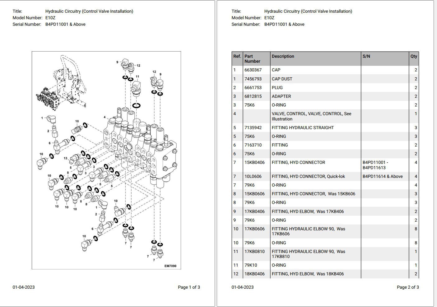 Bobcat E10Z B4PD11001 & Above Parts Catalog