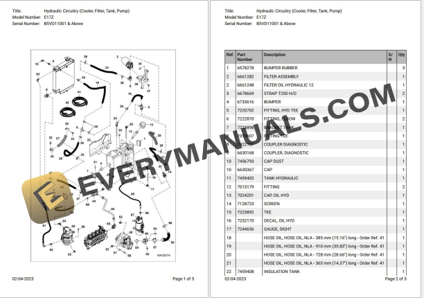 Bobcat E17Z B5VD11001 & Above Parts Catalog