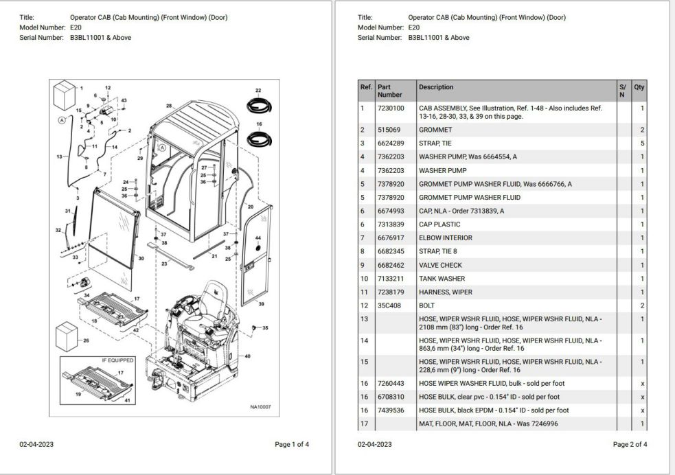 Bobcat E20 B3BL11001 & Above Parts Catalog