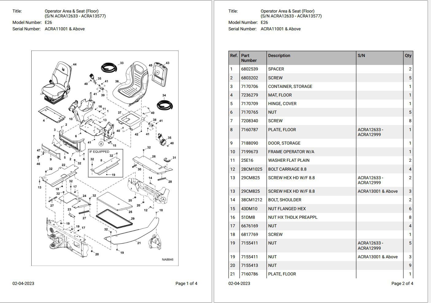 Bobcat E26 ACRA11001 & Above Parts Catalog
