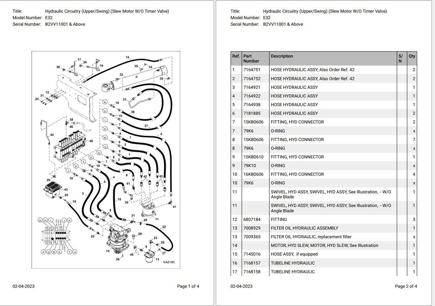 Bobcat E32 B2VV11001 & Above Parts Catalog