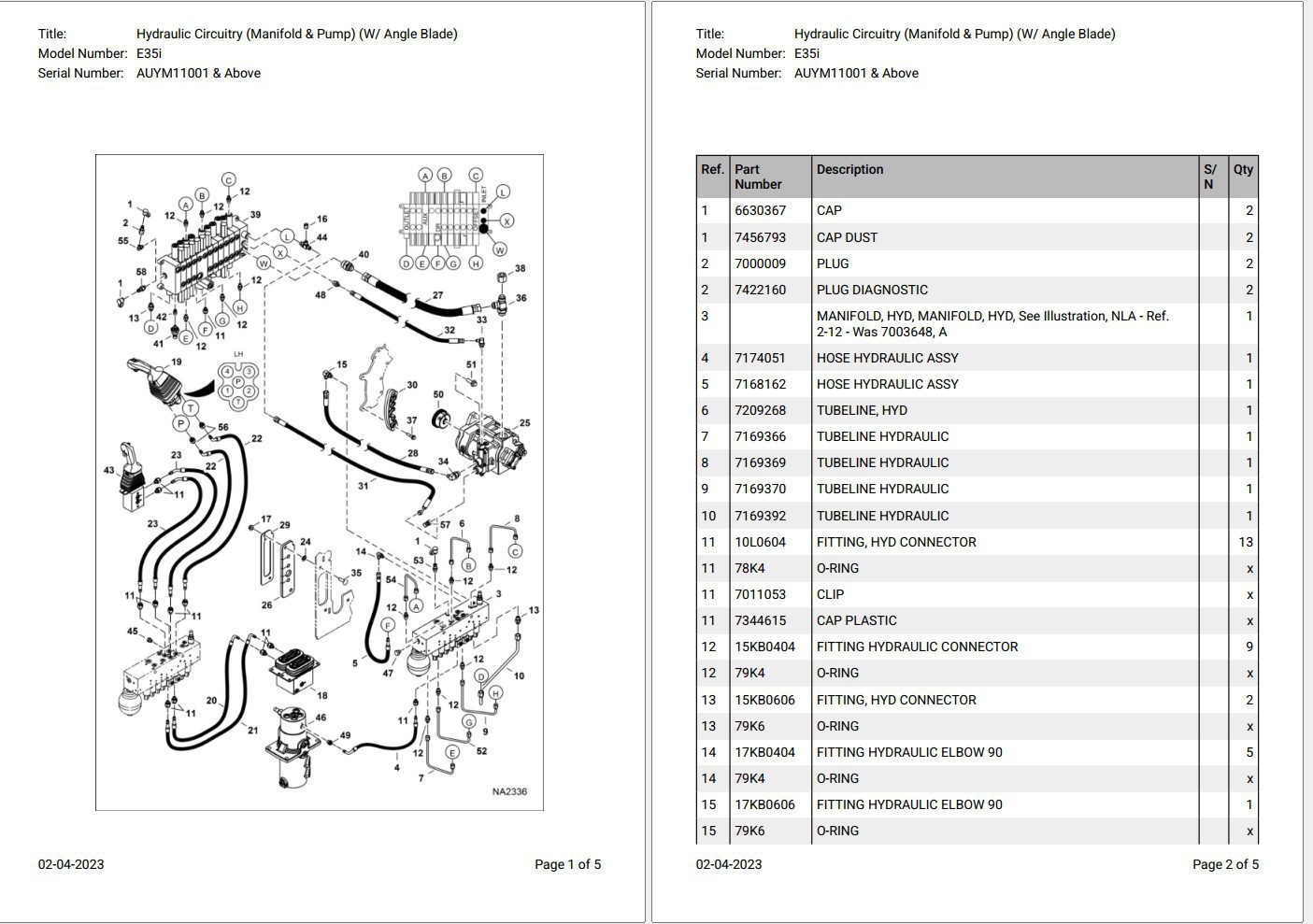 Bobcat E35i AUYM11001 & Above Parts Catalog