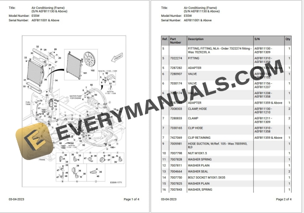 Bobcat E55W AEFB11001 & Above Parts Catalog