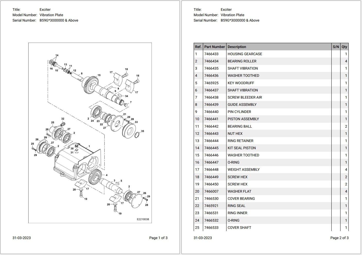 Bobcat Vibration Plate B59G3000000 & Above Parts Catalog