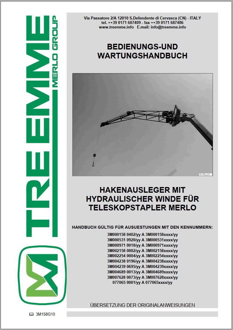Merlo Hook Boom with Hydraulic Winch Operation Maintenance Manual DE