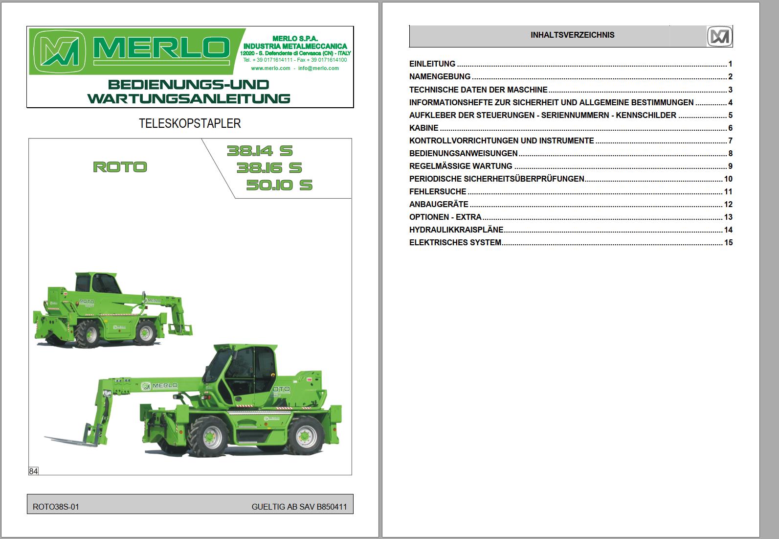 Merlo ROTO IMS 38.14S to 50.10S Service Manuals (- SAV C036141) DE