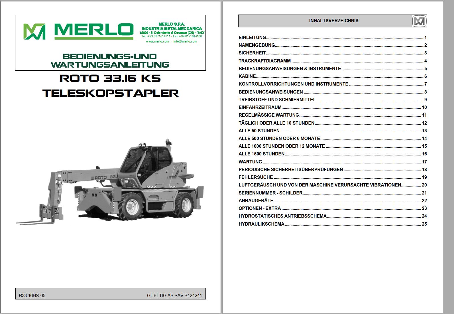 Merlo ROTO K KS R30.16 R33.13 R35.13 Service Manuals DE