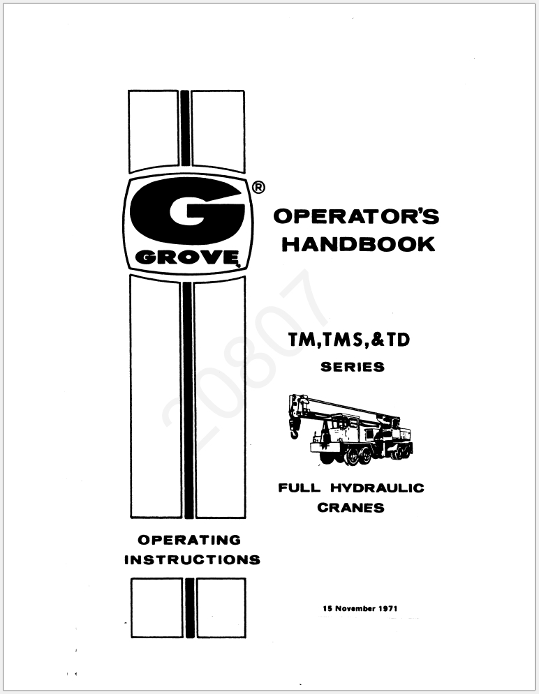 014_Grove TM800 Crane Operator Parts Manual and Diagrams