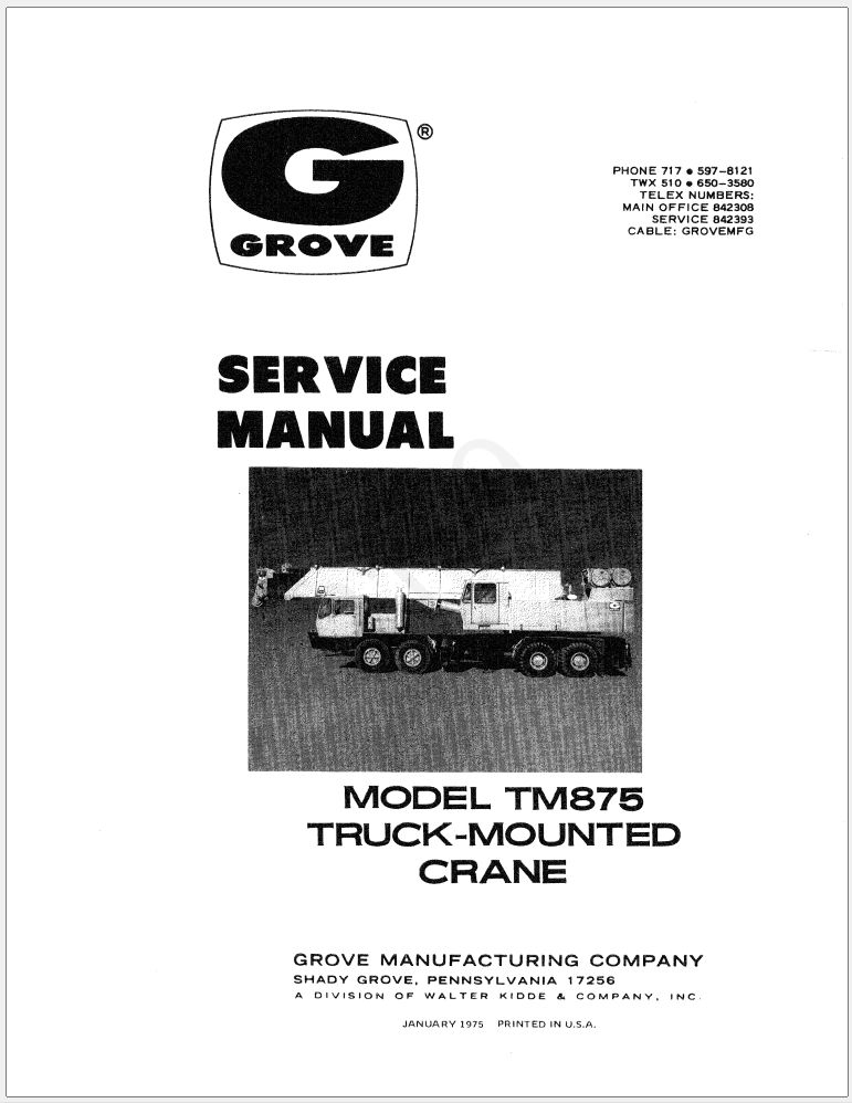015_Grove TM875 Crane Operator Parts Service Manual and Diagrams