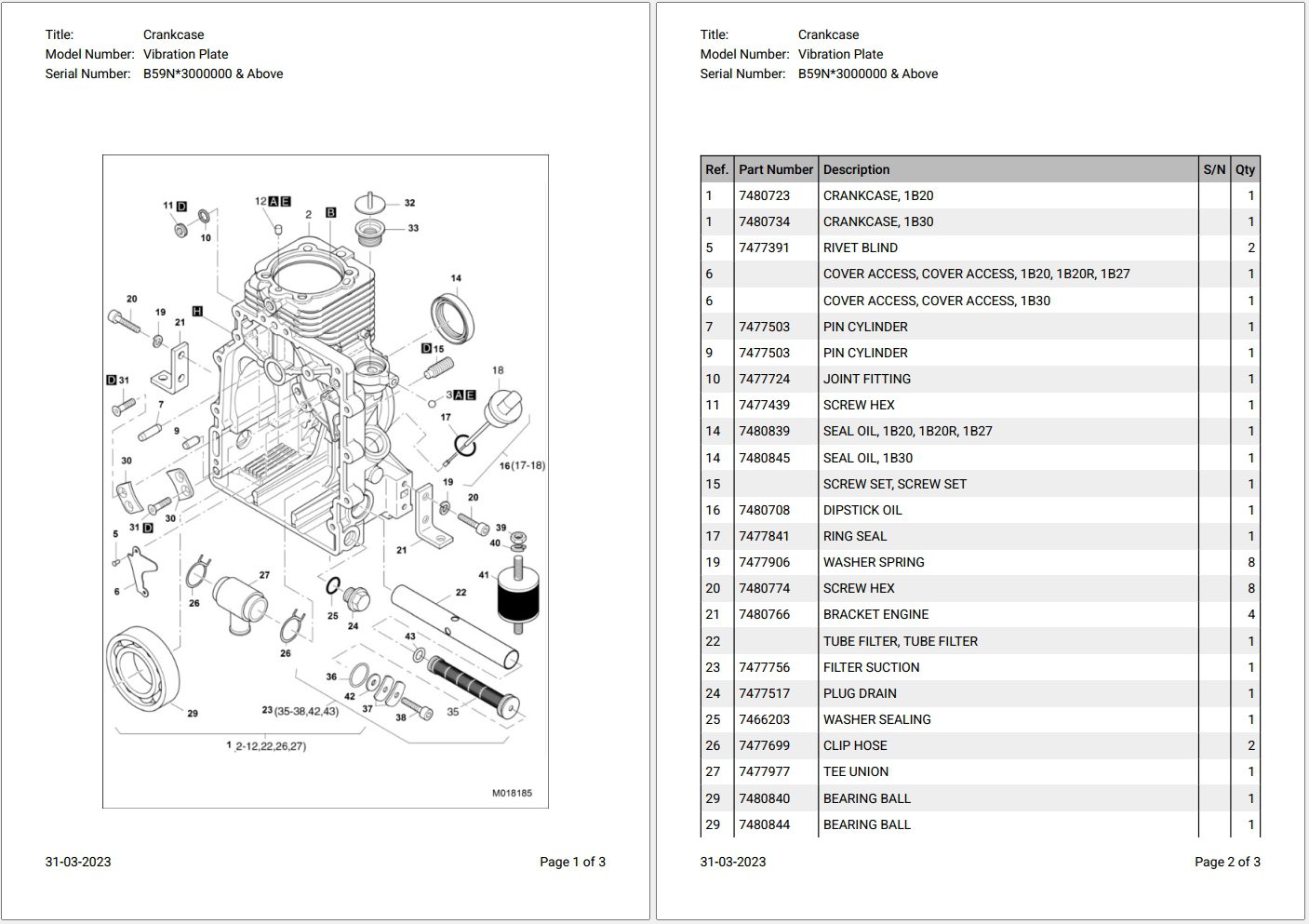 Bobcat Vibration Plate B59N3000000 & Above Parts Catalog