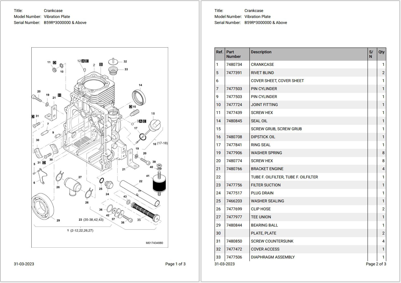 Bobcat Vibration Plate B59R3000000 & Above Parts Catalog