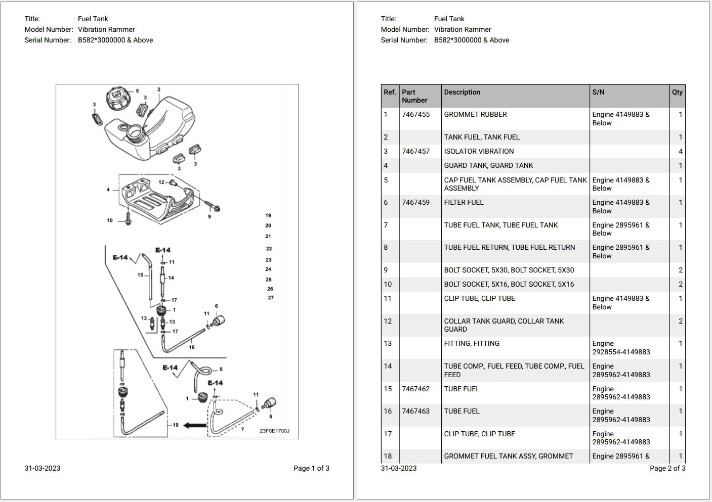 Bobcat Vibration Rammer B5823000000 & Above Parts Catalog