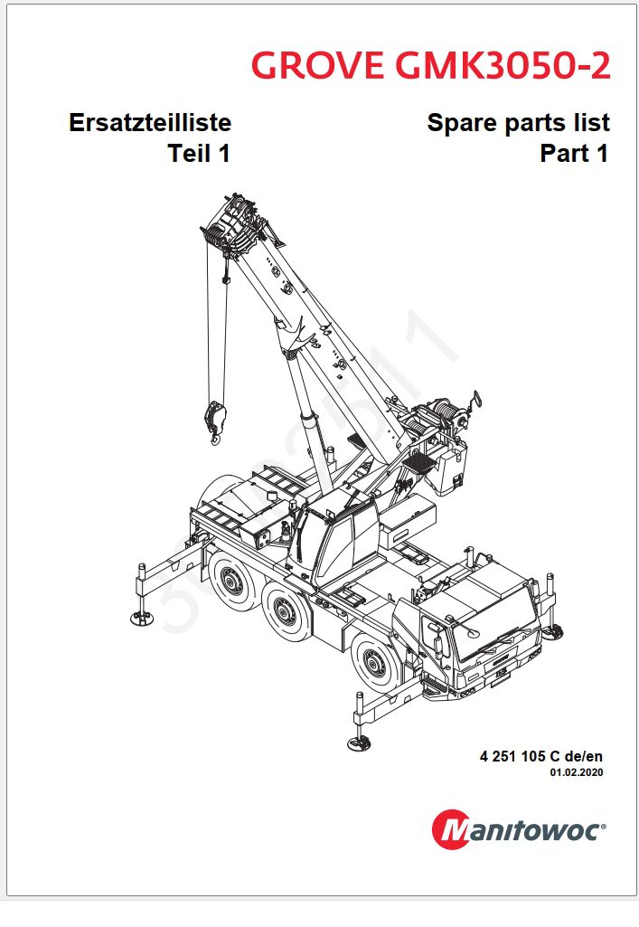 Grove GMK3050-2 Crane Load Chart, Parts Manual, Hydraulic Schematic, Wiring Diagram 02 12 2020
