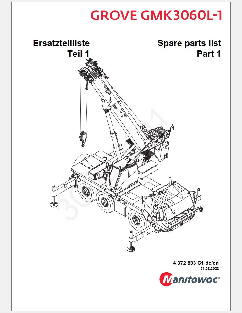 Grove GMK3060L-1 Crane Parts Manual, Hydraulic Schematic, Wiring Diagram