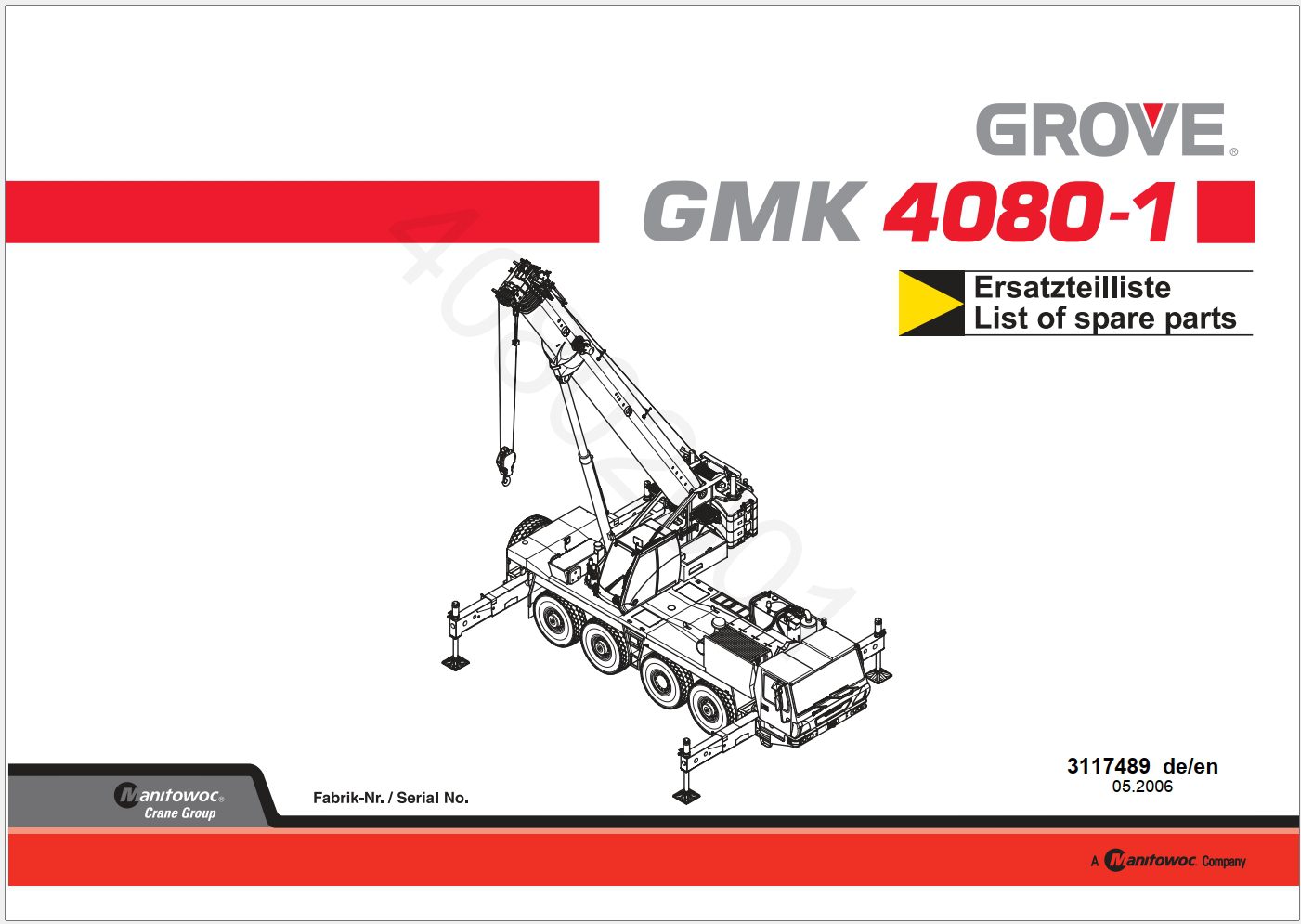 Grove GMK4080-1 Crane List of Spare Parts