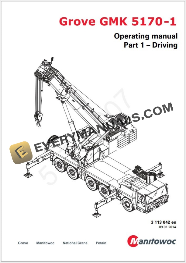 Grove GMK5170-1 Crane Operators, Parts Manual and Schematics