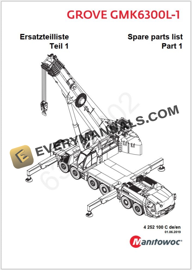 Grove GMK6300L1 Crane Parts Manual, Hydraulic Schematic, Wiring