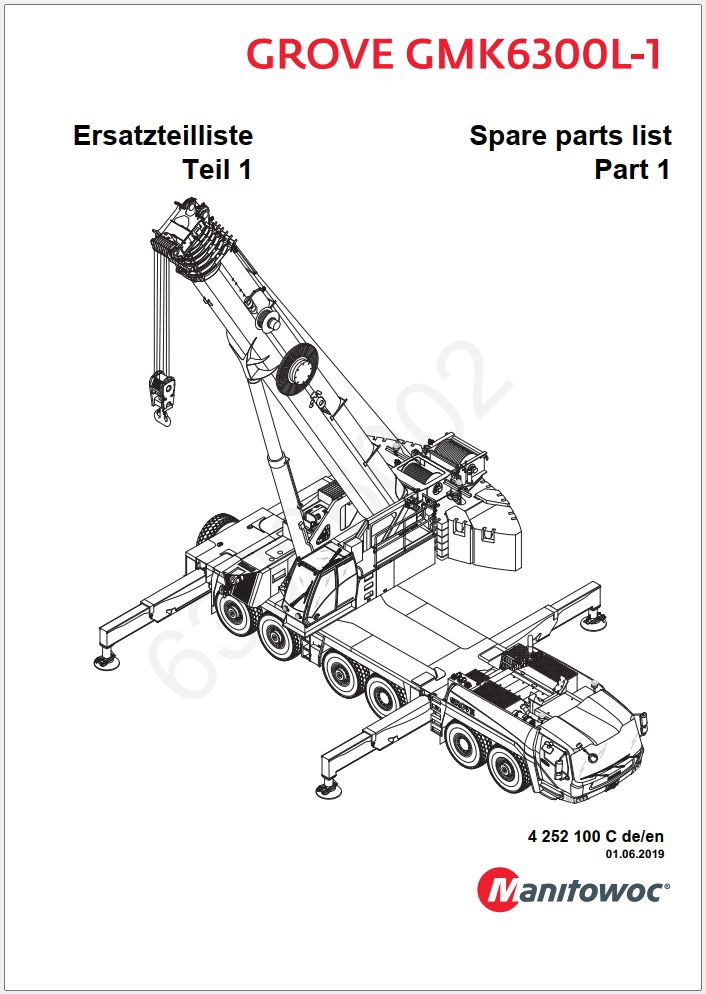 Grove GMK6300L-1 Crane Parts Manual, Hydraulic Schematic, Wiring Diagram 04 03 2021