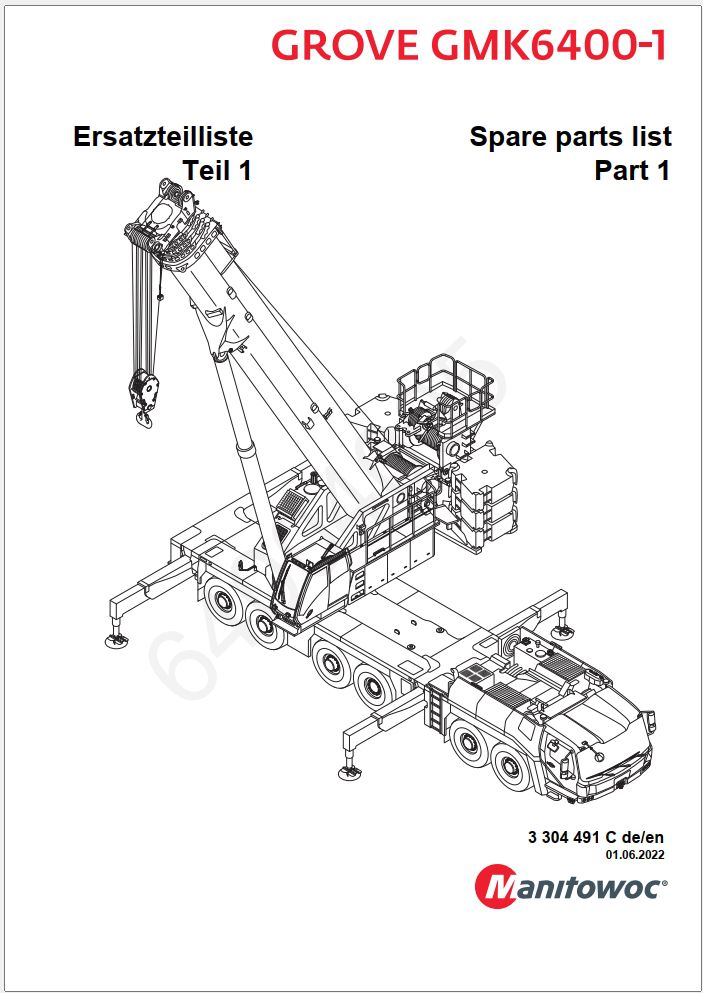 Grove GMK6400-1 Crane Parts Manual, Hydraulic Schematic, Wiring Diagram