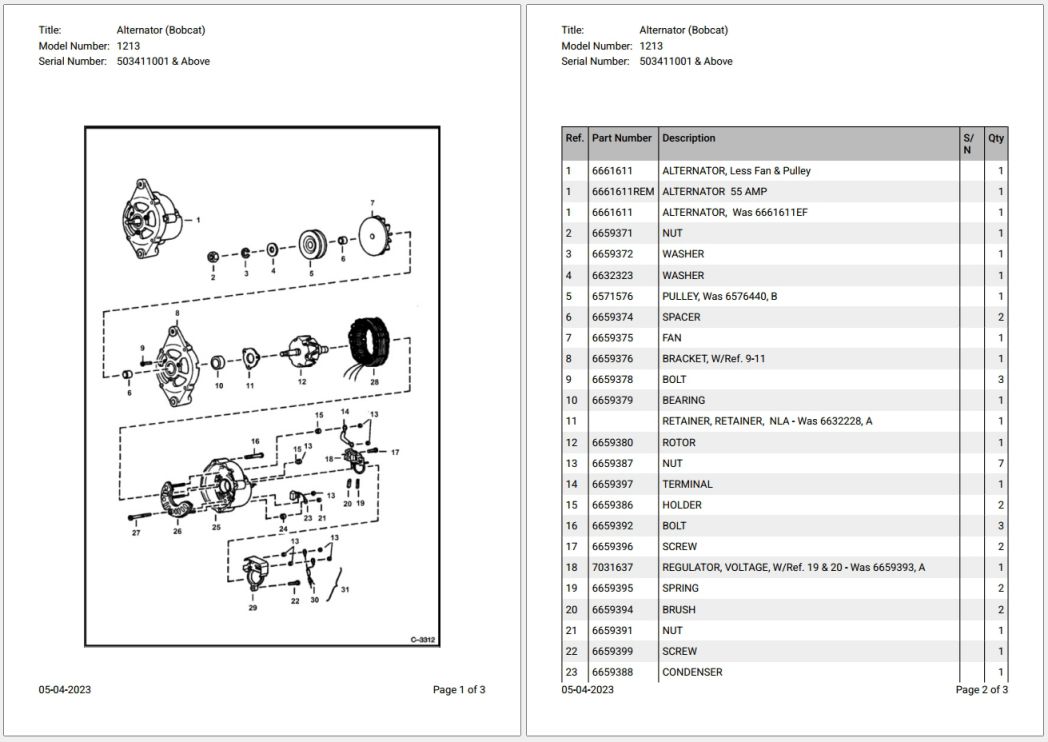 001_Bobcat Loader 1213 Parts Catalog