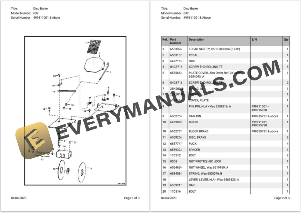 Bobcat Loader 632 Parts Catalog
