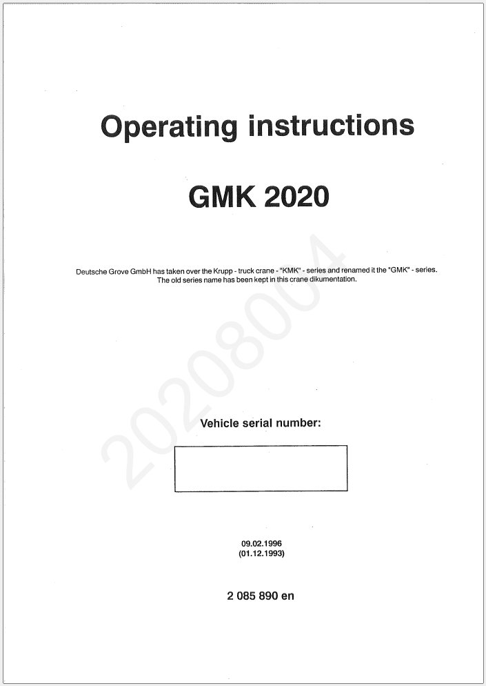 Krupp KMK2020 Crane Operator Maintenance Parts Service Manual and Diagrams_1