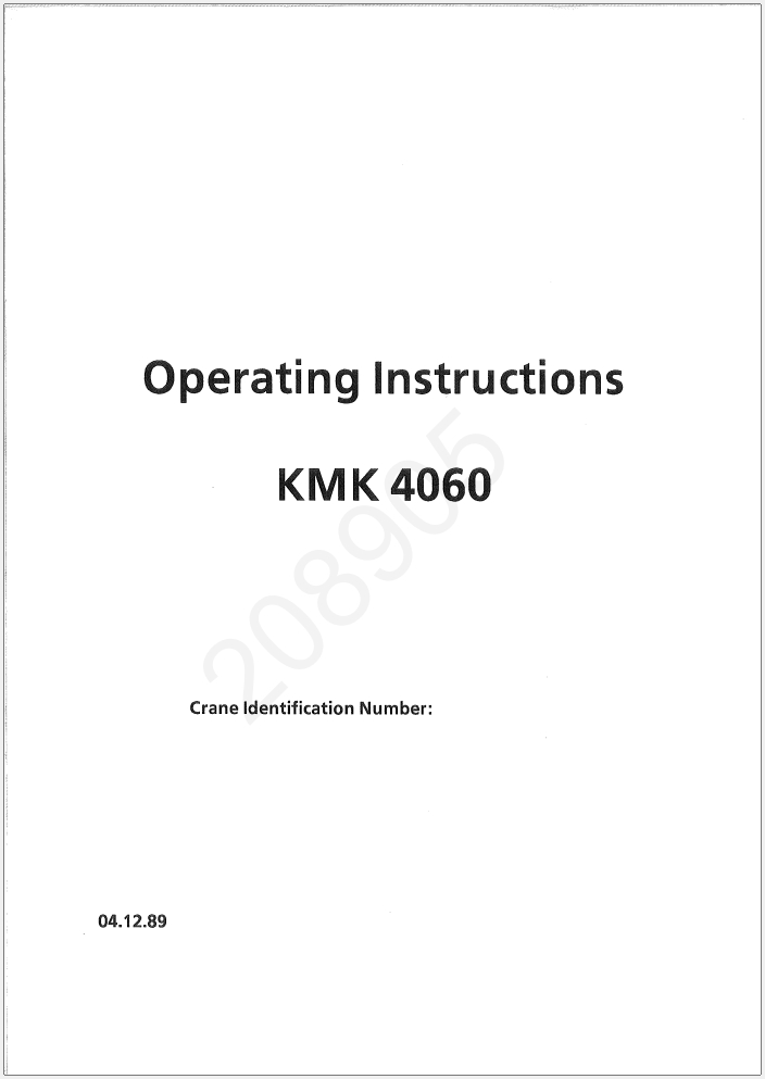 Krupp KMK4060 Crane Operation Maintenance Parts Manual and Diagrams