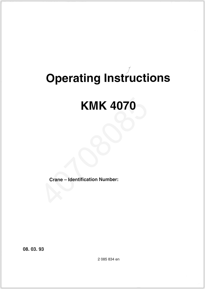 Krupp KMK4070 Crane Operator Maintenance Parts Manual and Diagrams 03.05.1994_1