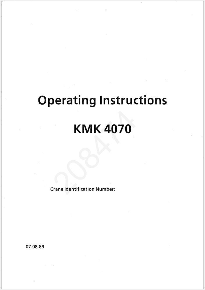 Krupp KMK4070 Crane Operator Maintenance Parts Manual and Diagrams 15.03.1989_1