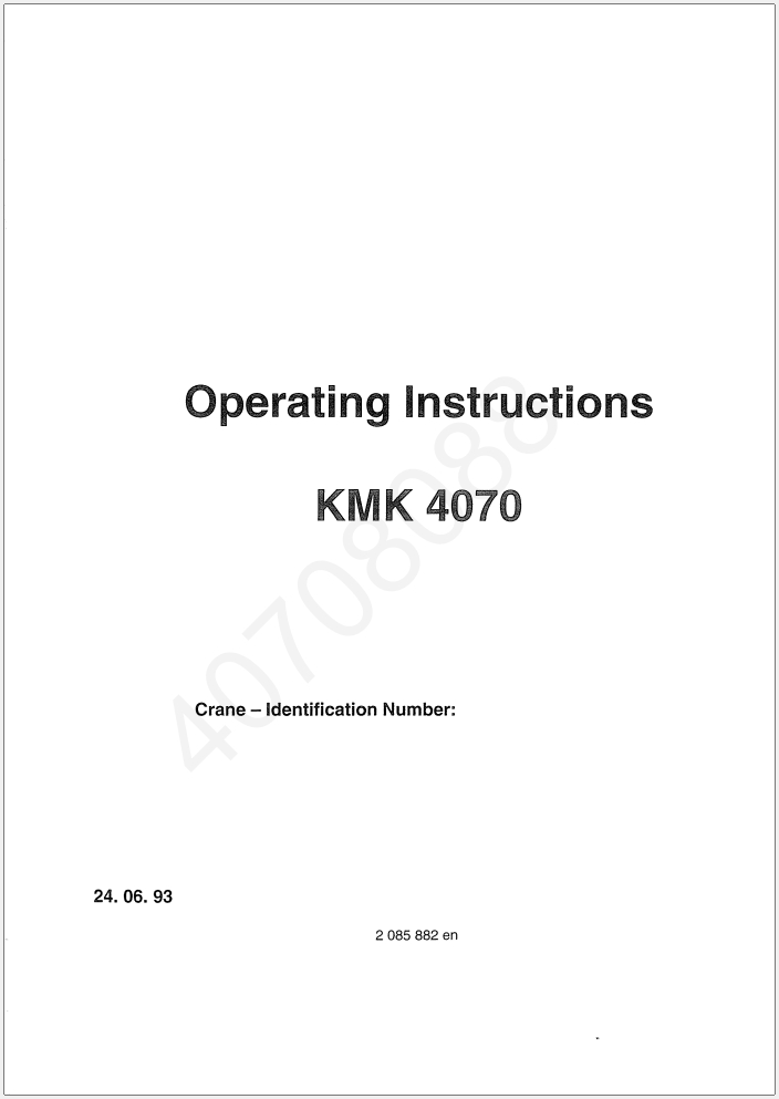 Krupp KMK4070 Crane Operator Maintenance Parts Manual and Diagrams 25.04.1994_1