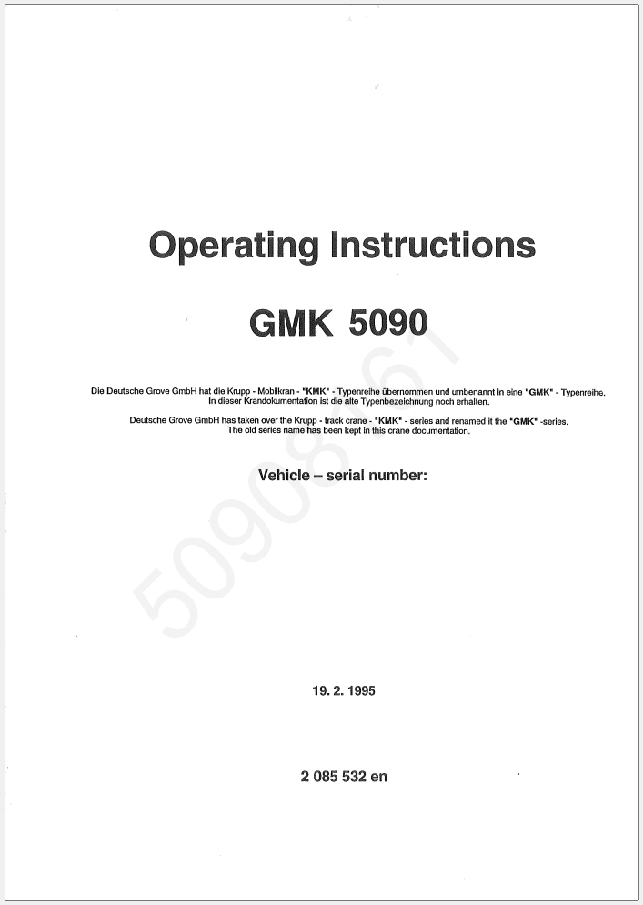 Krupp KMK5090 Crane Operator Maintenance Parts Manual and Diagrams