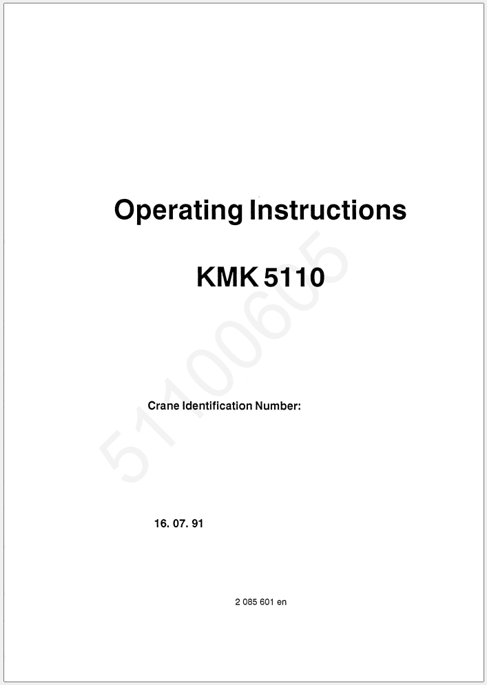 Krupp KMK5110 Crane Operator Maintenance Parts Manual and Diagrams_1