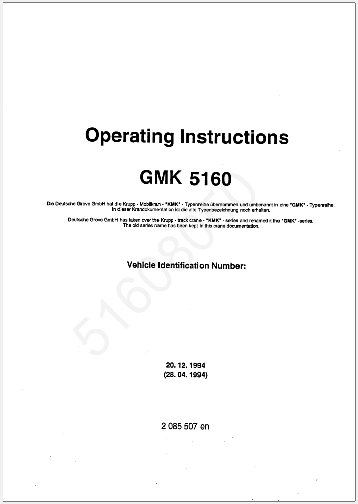 Krupp KMK5160 Crane Operator Maintenance Parts Manual and Diagrams 05.10.1994_1