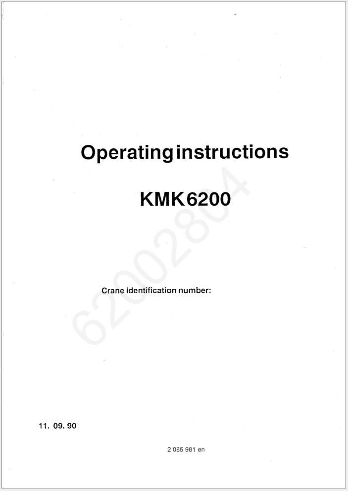 Krupp KMK6200 Crane Operator Parts Manual and Diagrams 19.02.1990_1