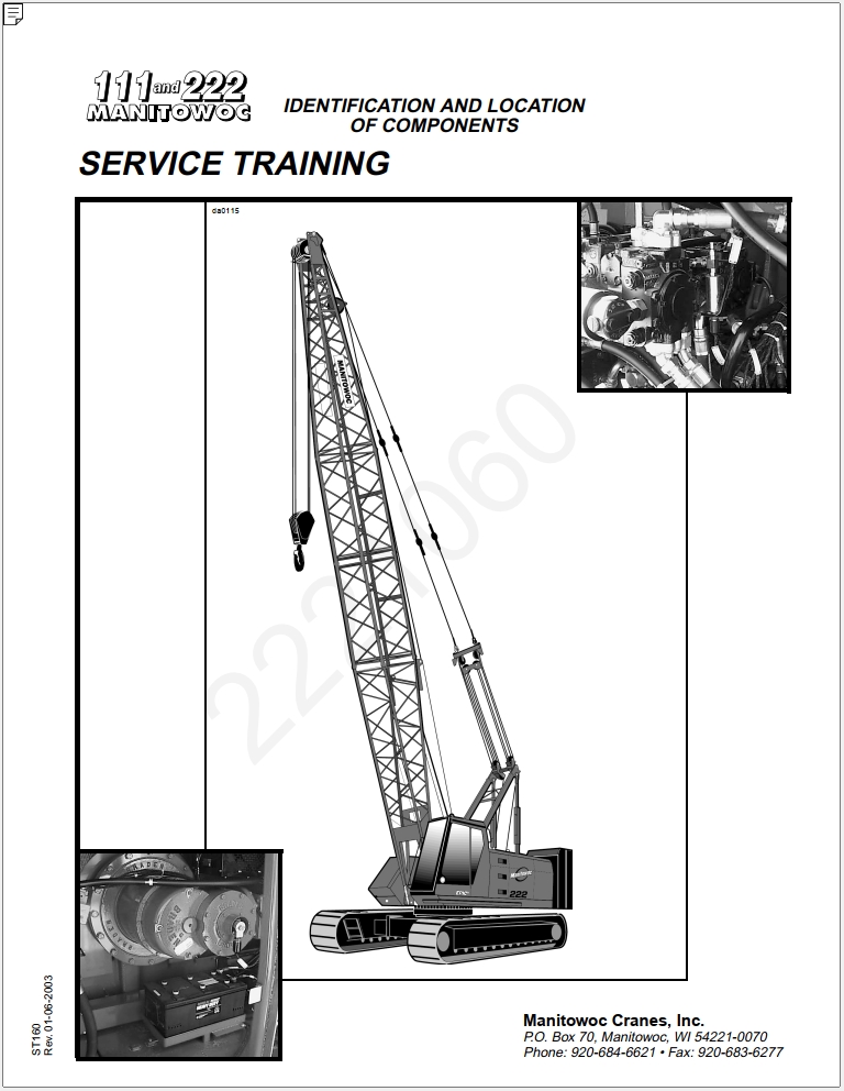 Manitowoc 222 Crawler Operator Maintenance Parts Service Manual and Diagrams