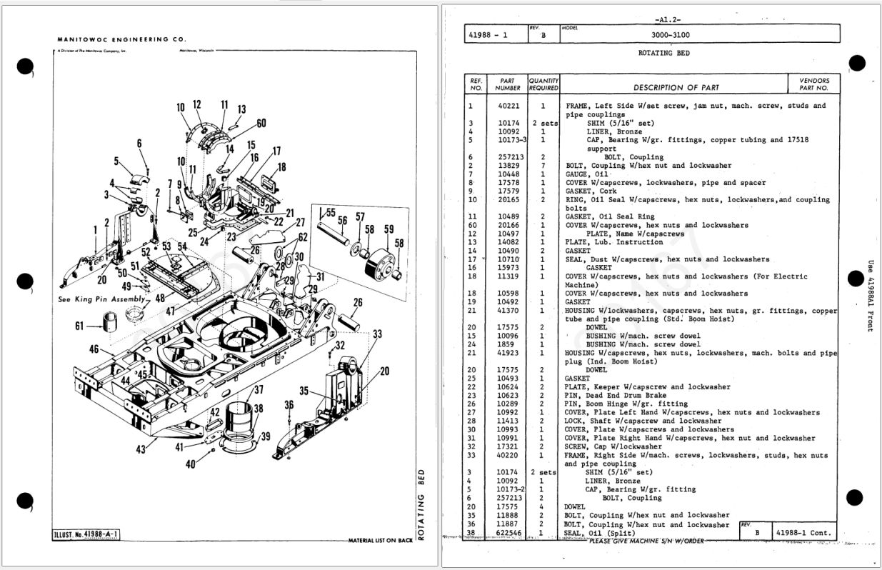 Manitowoc 3000B Crawler Parts Manual and Capacity Charts