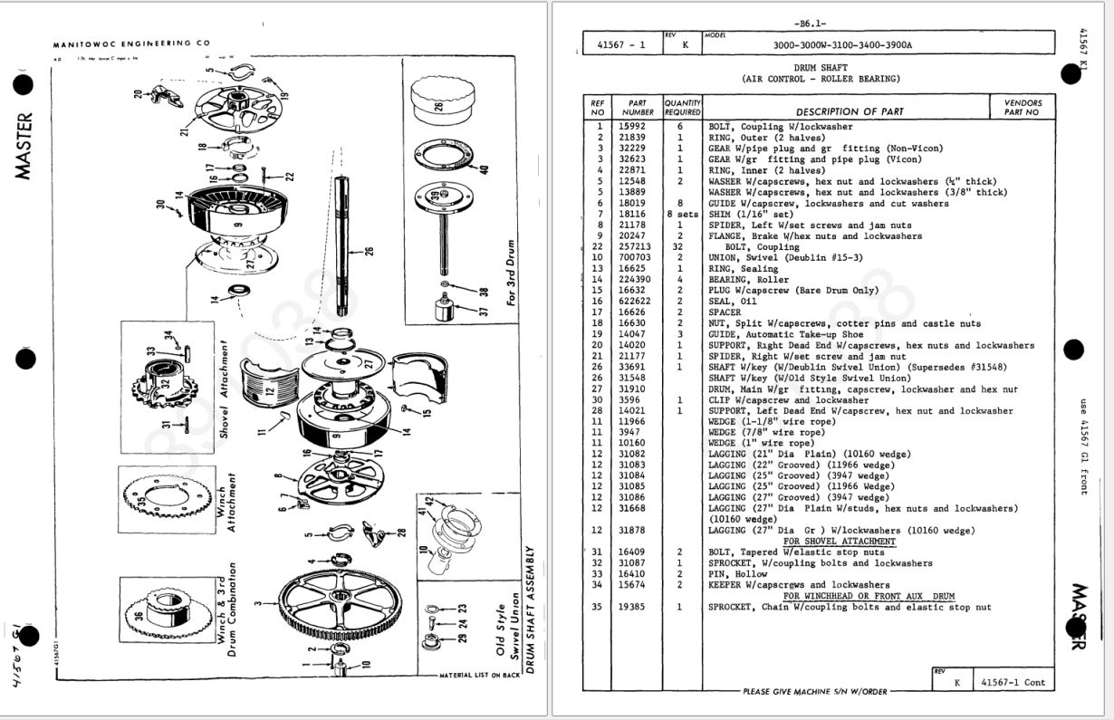 Manitowoc 3900A Crawler Parts Manual