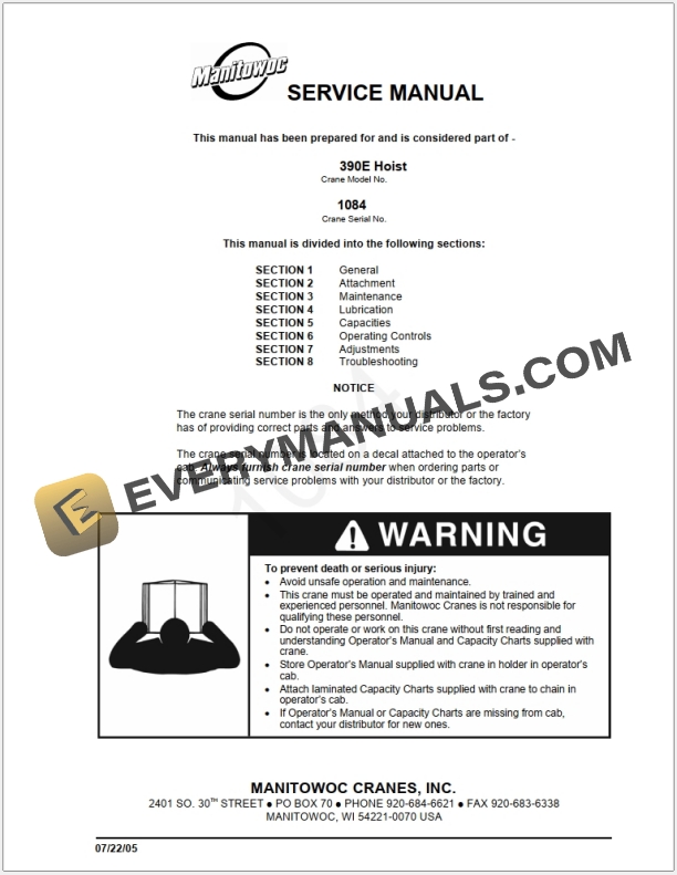 Manitowoc 390E Hoist Parts Service Manual