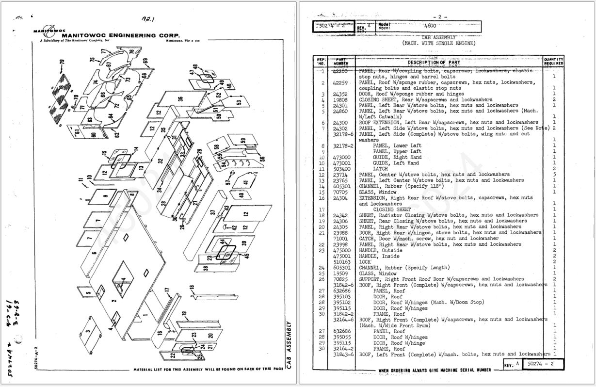 Manitowoc 4600 Crawler Parts Manual