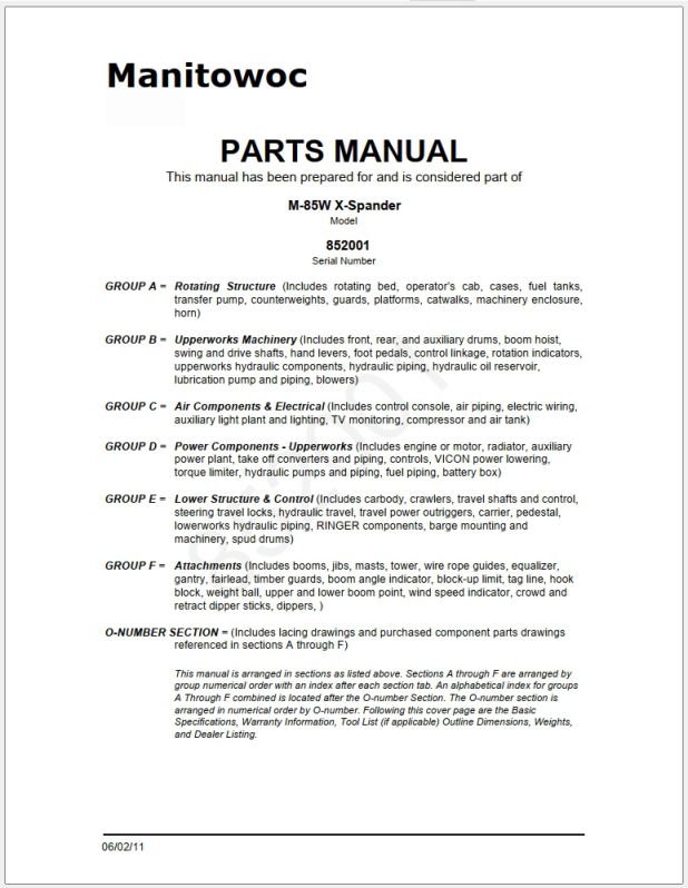 Manitowoc M85WXPAND X-Pander Parts Manual