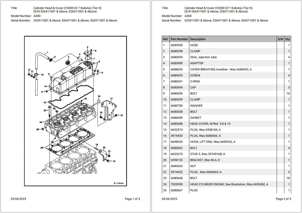 Bobcat A300 523411001 & Above Parts Catalog