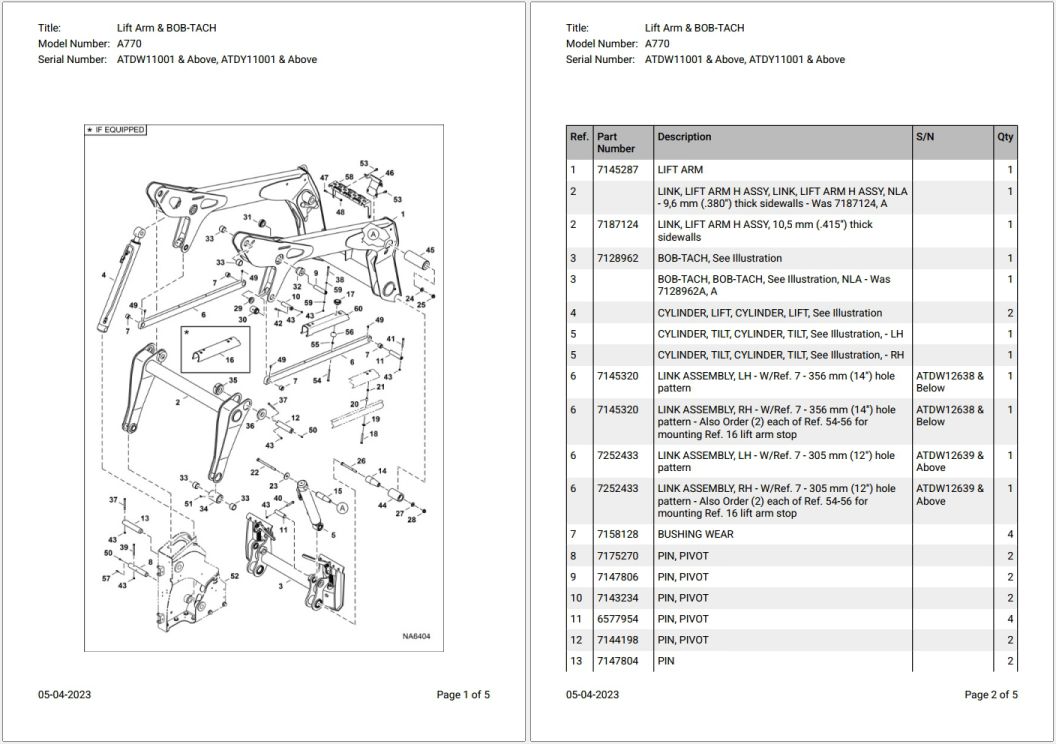 Bobcat A770 ATDW11001 & Above Parts Catalog