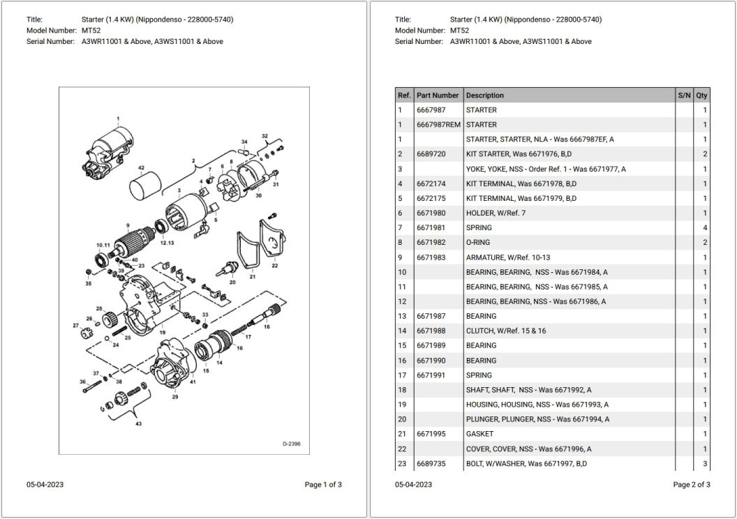 Bobcat MT52 A3WR11001 & Above Parts Catalog