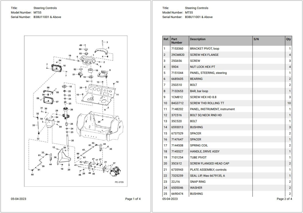 Bobcat MT55 B38U11001 & Above Parts Catalog