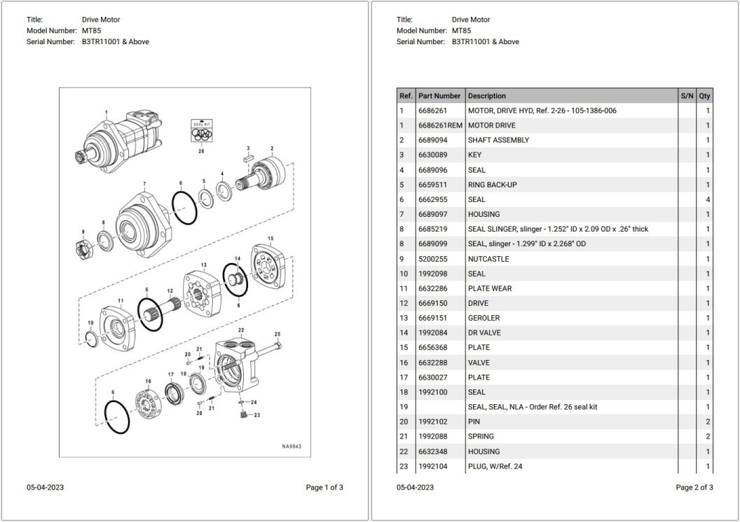 Bobcat MT85 B3TR11001 & Above Parts Catalog