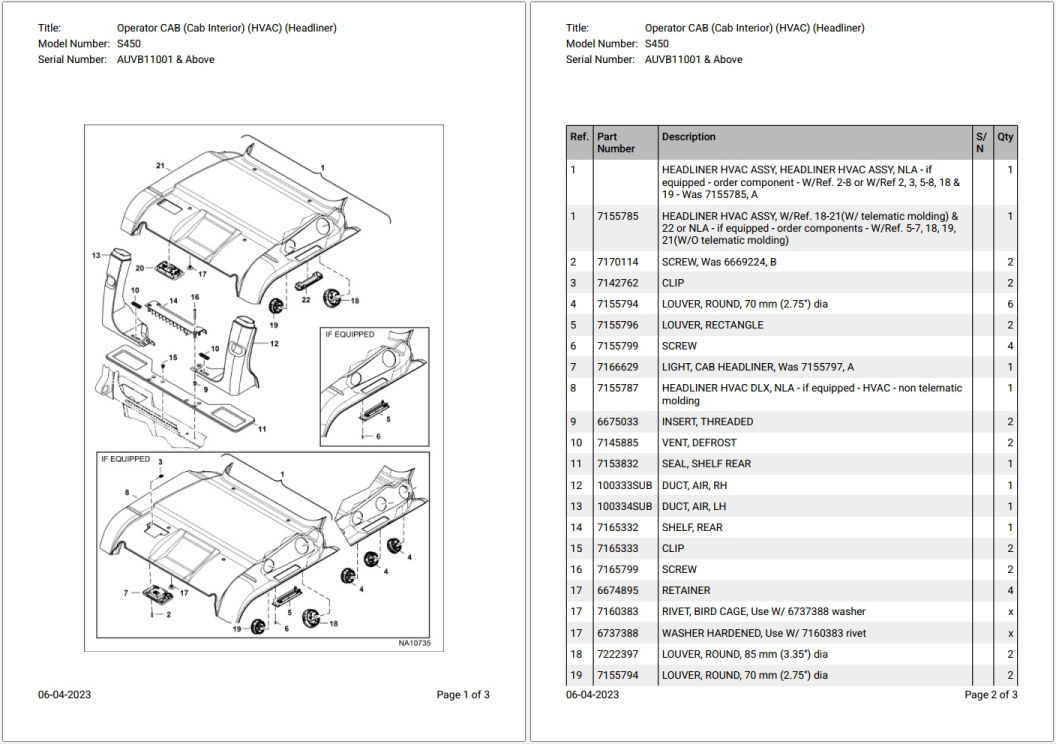 Bobcat S450 AUVB11001 & Above Parts Catalog