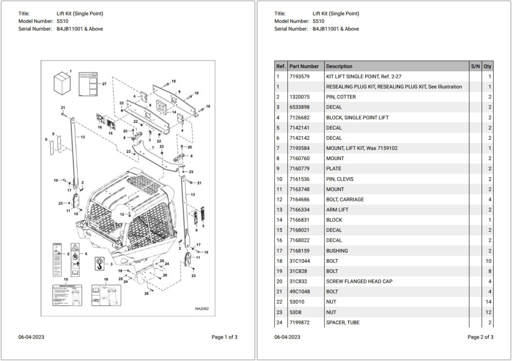 Bobcat S510 B4JB11001 & Above Parts Catalog