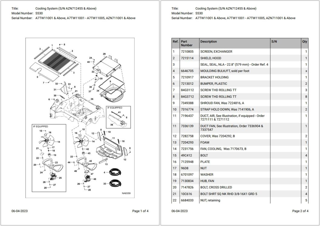 Bobcat S530 A7TW11001 & Above Parts Catalog